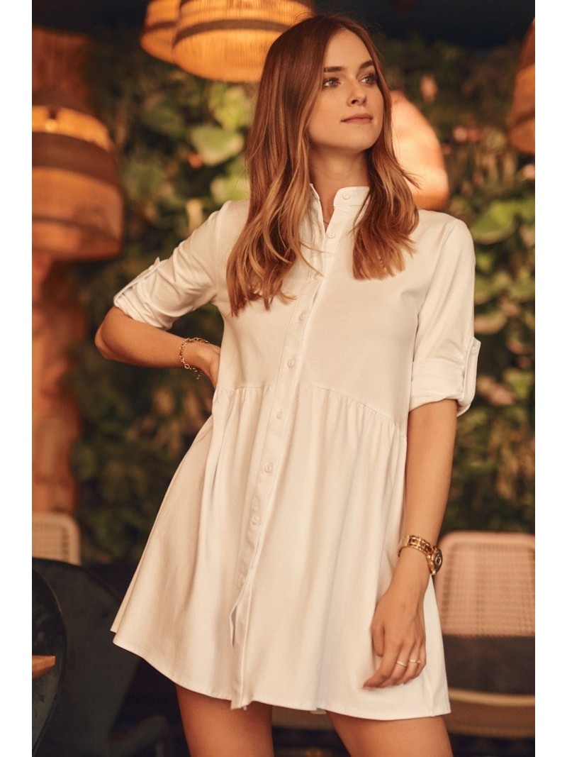 Button dress with adjustable sleeves, white FK600 - Online store - Boutique